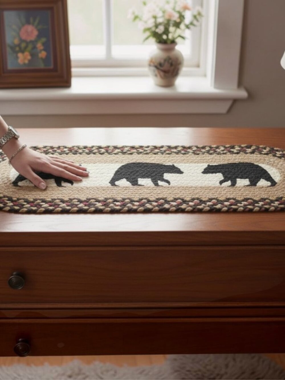 American Bear Print Braided Stair Tread or Table Runner by Earth Rugs